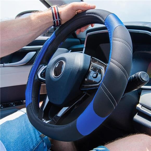 Line Rider Microfiber Leather Sporty Steering Wheel Cover Universal Fit - Picture 6 of 7